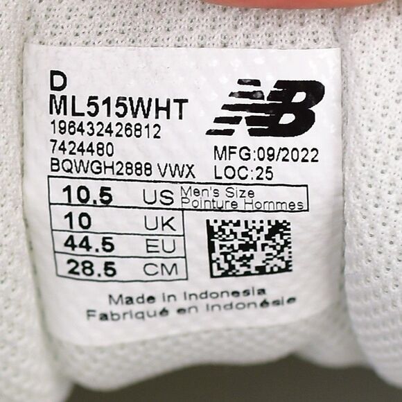New Balance 515 ML515WHT Men’s 10.5 D White/Gray Sneakers main image 5